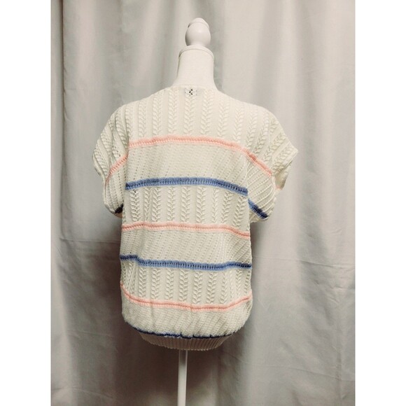 Vintage 80s Open Knit Striped Sweater Shirt Womens Medium Oversized Top - Picture 5 of 10